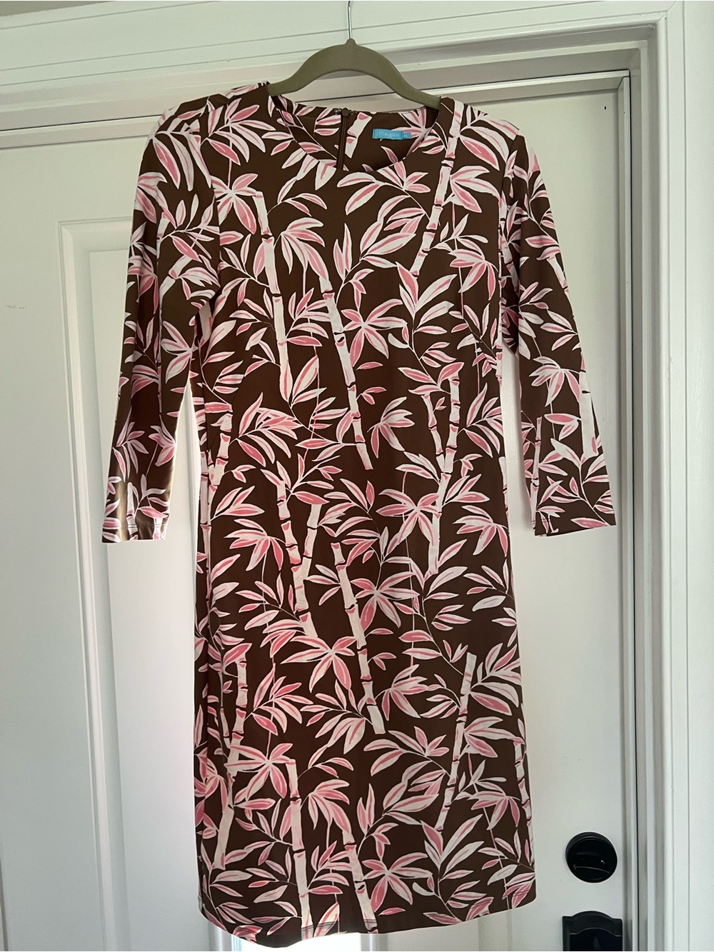J. McLaughlin Sophia Dress Bamboo Grove Brown & Pink Catalina Cloth Size XS